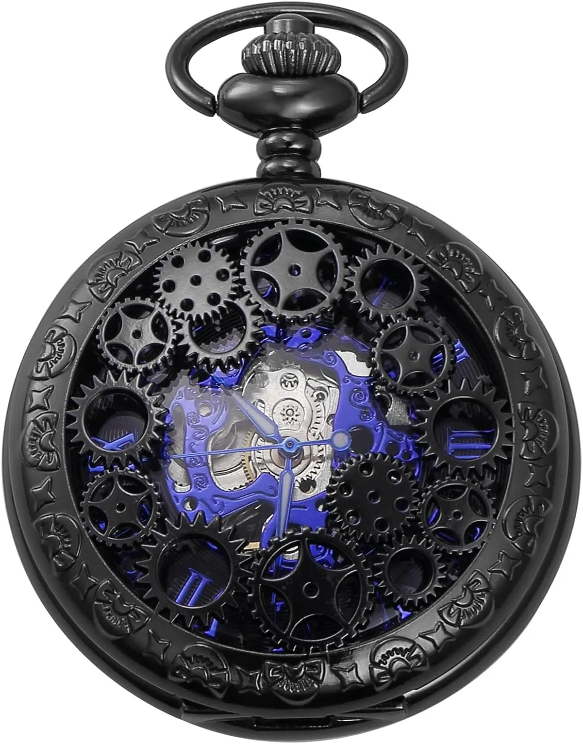 Alloy Case WPK219 Mechanical Pocket diagonal collarless Watch Skeleton Black 