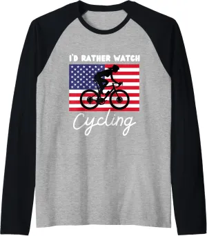 American latter intertwine Flag Cycling I'd Rather Watch Cycling Raglan Baseball Tee USA 