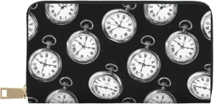 & Men - Vintage Pocket Watch Print Card Wallet Holder with Zipper Leather Thin Slim Jules Wallets for Women 