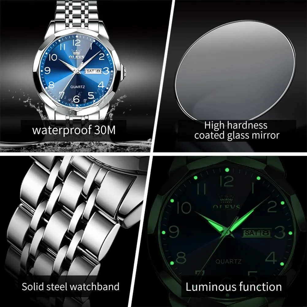 Analog Quartz Date Luxury Classic Stainless Steel Waterproof Luminous Two Tone Wrist Watch OLEVS Watch for Men Business rentable Dress Diamond 