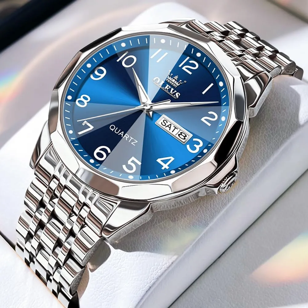 Analog Quartz Date Luxury Classic Stainless Steel Waterproof Luminous Two Tone Wrist Watch OLEVS Watch for Men Business rentable Dress Diamond 