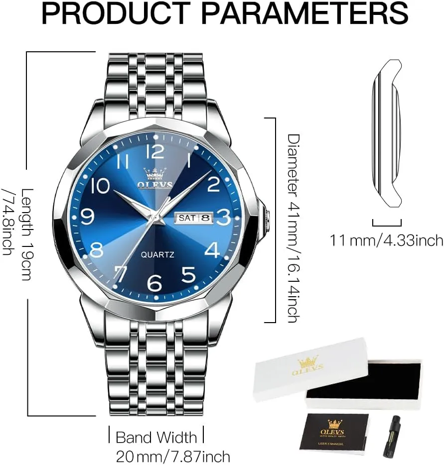 Analog Quartz Date Luxury Classic Stainless Steel Waterproof Luminous Two Tone Wrist Watch OLEVS Watch for Men Business rentable Dress Diamond 