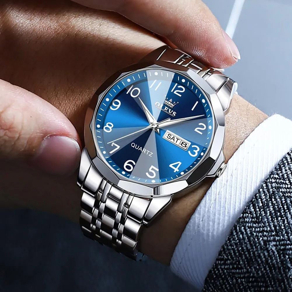 Analog Quartz Date Luxury Classic Stainless Steel Waterproof Luminous Two Tone Wrist Watch OLEVS Watch for Men Business rentable Dress Diamond 
