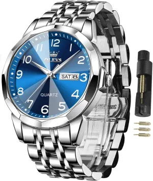 Analog Quartz Date Luxury Classic Stainless Steel Waterproof Luminous Two Tone Wrist Watch OLEVS Watch for Men Business rentable Dress Diamond 