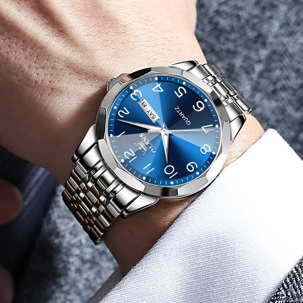 Analog Quartz Date Luxury Classic Stainless Steel Waterproof Luminous Two Tone Wrist Watch OLEVS Watch for Men Business rentable Dress Diamond 