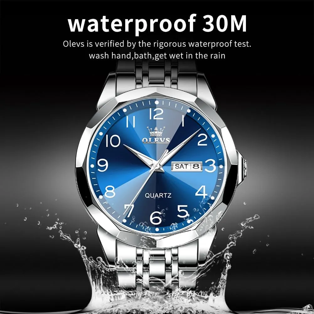 Analog Quartz Date Luxury Classic Stainless Steel Waterproof Luminous Two Tone Wrist Watch OLEVS Watch for Men Business rentable Dress Diamond 