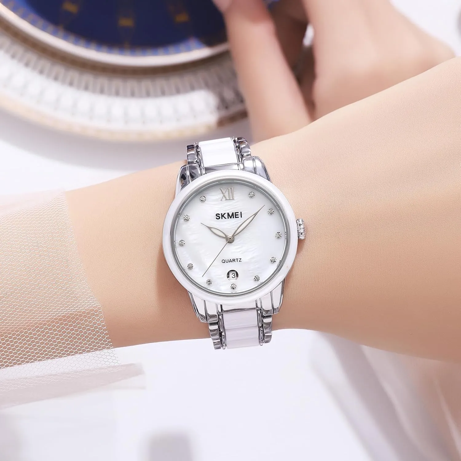 Analog Quartz Stainless Steel Bracelet Waterproof Date Gift linkage for Women Luxury Women's Watch Rose Gold Two Tone White Ceramic Ladies Watches 