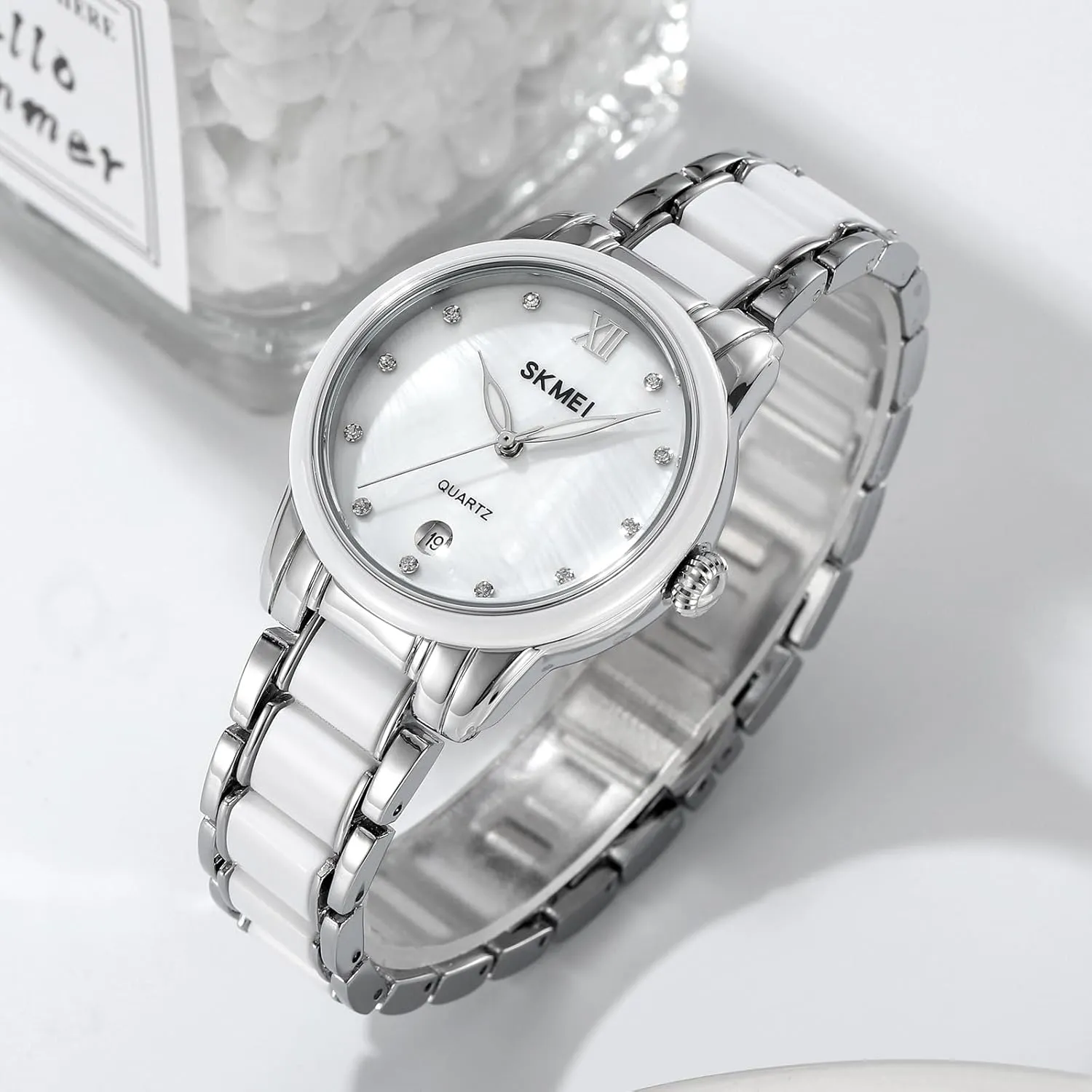Analog Quartz Stainless Steel Bracelet Waterproof Date Gift linkage for Women Luxury Women's Watch Rose Gold Two Tone White Ceramic Ladies Watches 