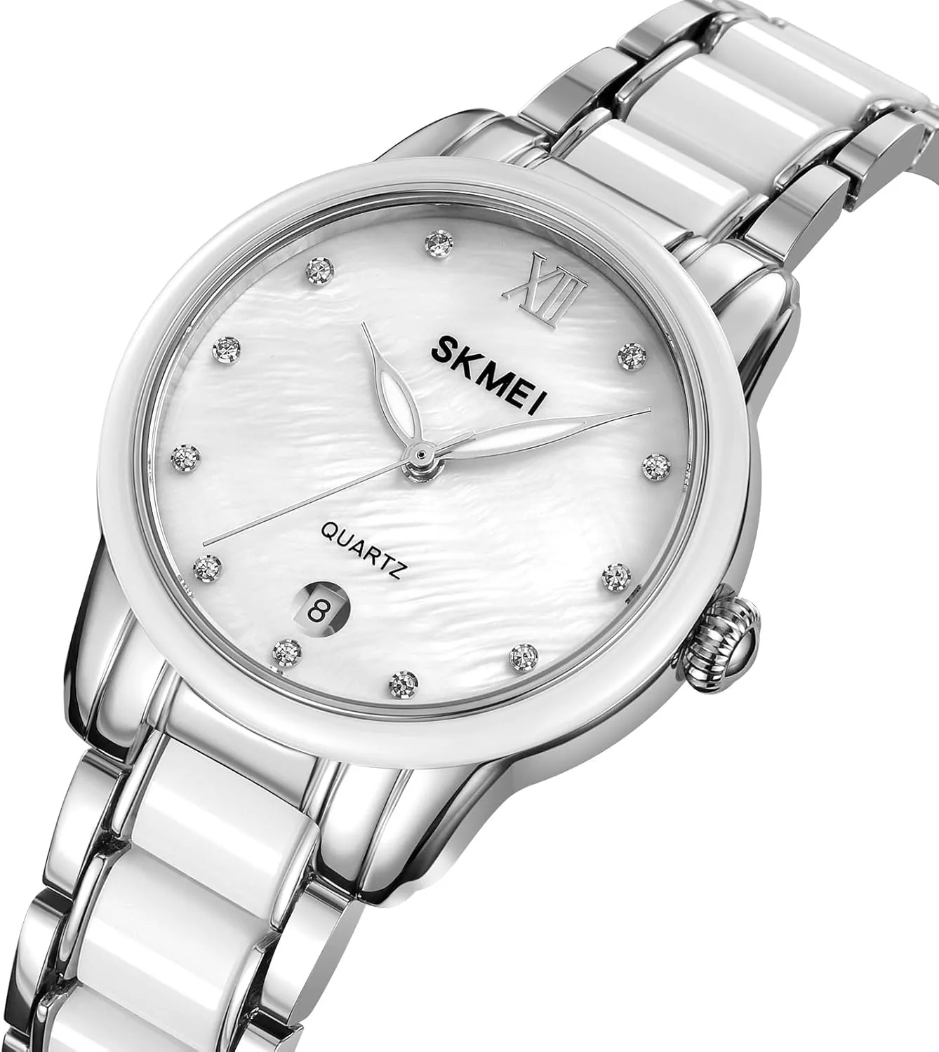 Analog Quartz Stainless Steel Bracelet Waterproof Date Gift linkage for Women Luxury Women's Watch Rose Gold Two Tone White Ceramic Ladies Watches 