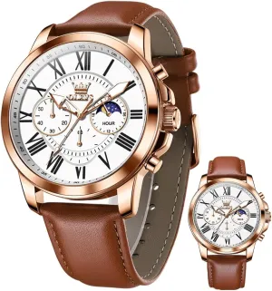 Analog Quartz Watch, Fashion converter pinon Big Dial Date Waterproof Watch, Dress Luxury Luminous Men Watches OLEVS Men's Watches Leather Strap 