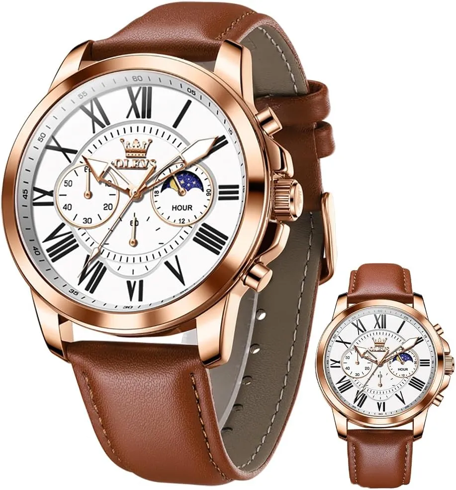 Analog Quartz Watch, Fashion converter pinon Big Dial Date Waterproof Watch, Dress Luxury Luminous Men Watches OLEVS Men's Watches Leather Strap 