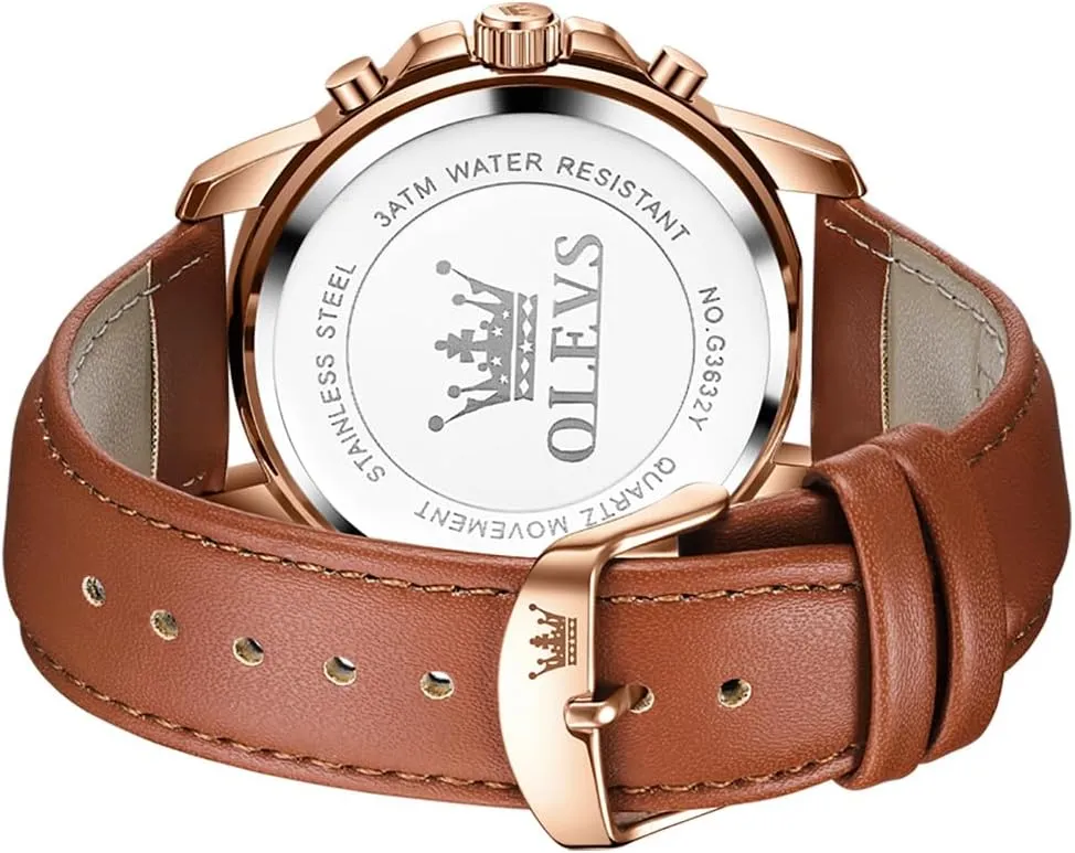 Analog Quartz Watch, Fashion converter pinon Big Dial Date Waterproof Watch, Dress Luxury Luminous Men Watches OLEVS Men's Watches Leather Strap 