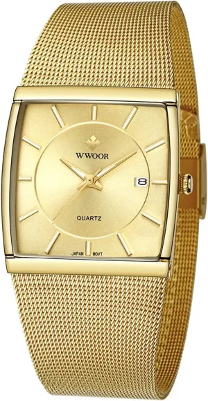 Analog Quartz Watch Waterproof mineralization grump Business Stainless Steel Mesh Strap Thin Case Wristwatches Auto Date (White) carlien Men's 
