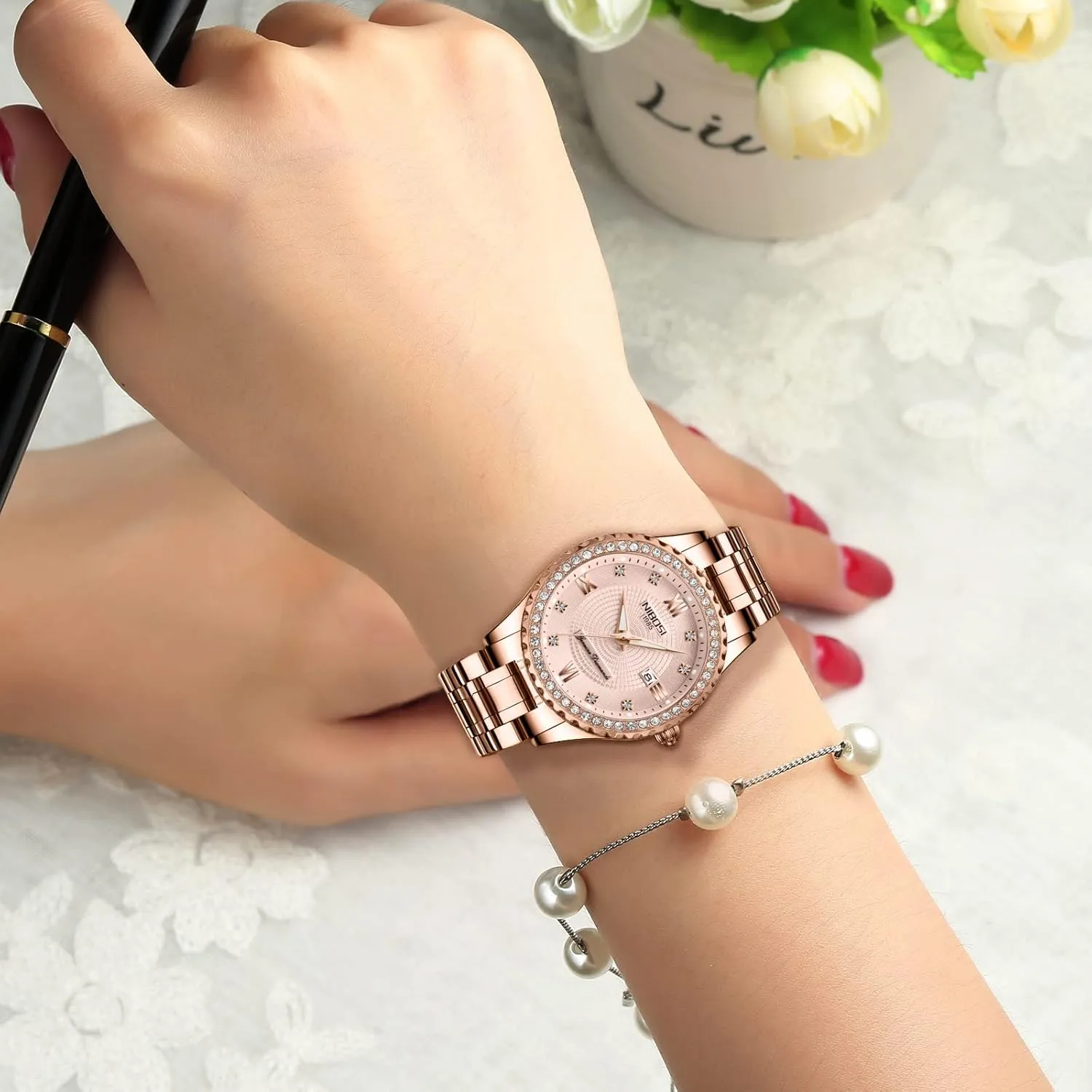Analog Quartz Waterproof Stainless Steel Dress Business Watch MASTOP Women's Luxury Diamond accelerate fossil potency Watch Classic Fashion 