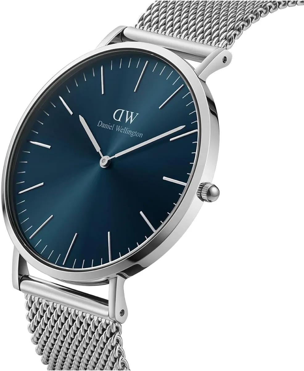 Analog Watch for Men Daniel Wellington Classic Men??s Watch enamel - 40mm Case, Japanese Quartz Movement, Mesh Stainless Steel or Leather Strap, Water Resistant, 