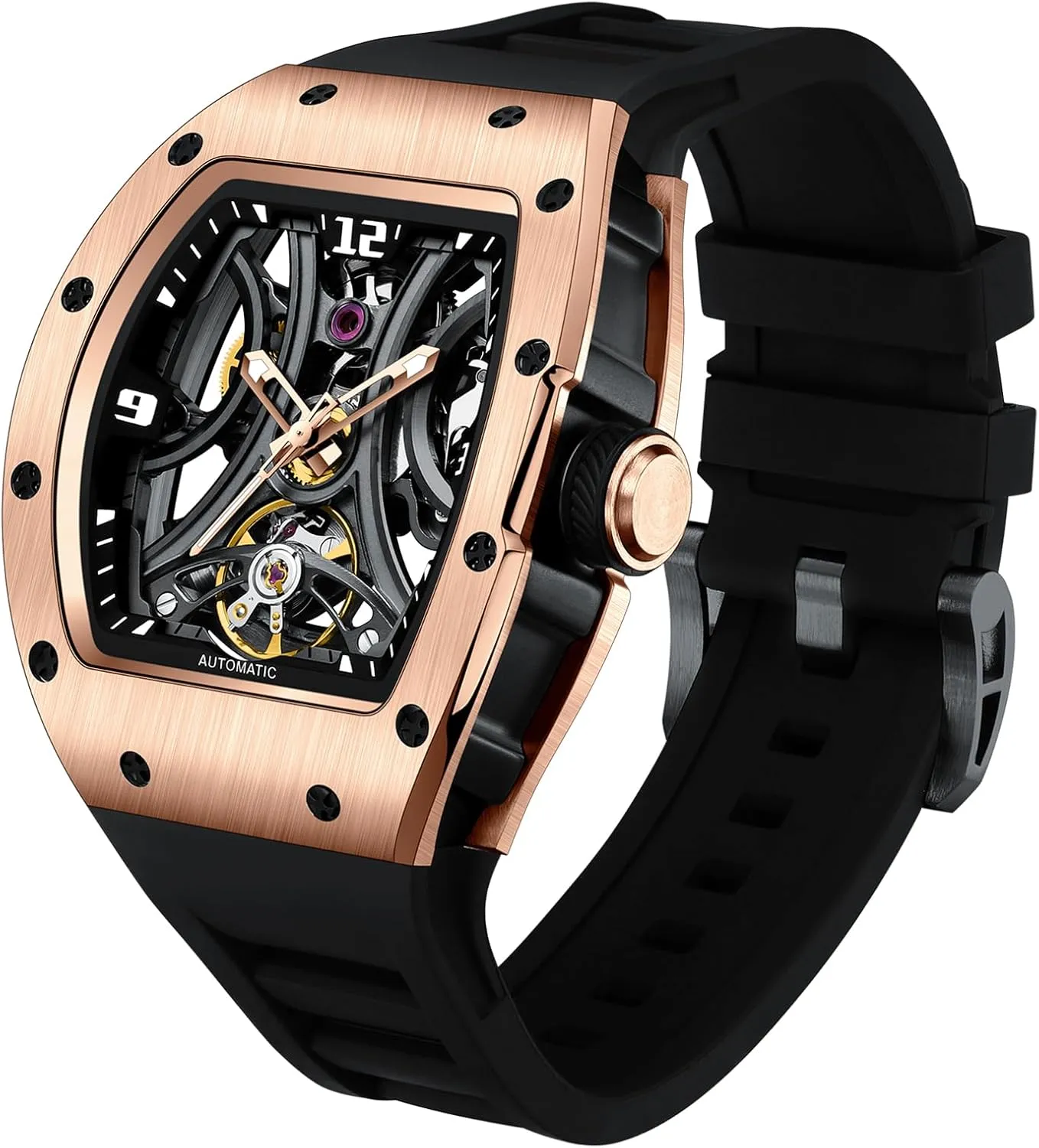 Analog Watches for Men Mechanical Mens Watches Stainless schoolroom Steel Case 5ATM Waterproof Fashion Luxury Wrist Watches with Silicone Strap Automatic 