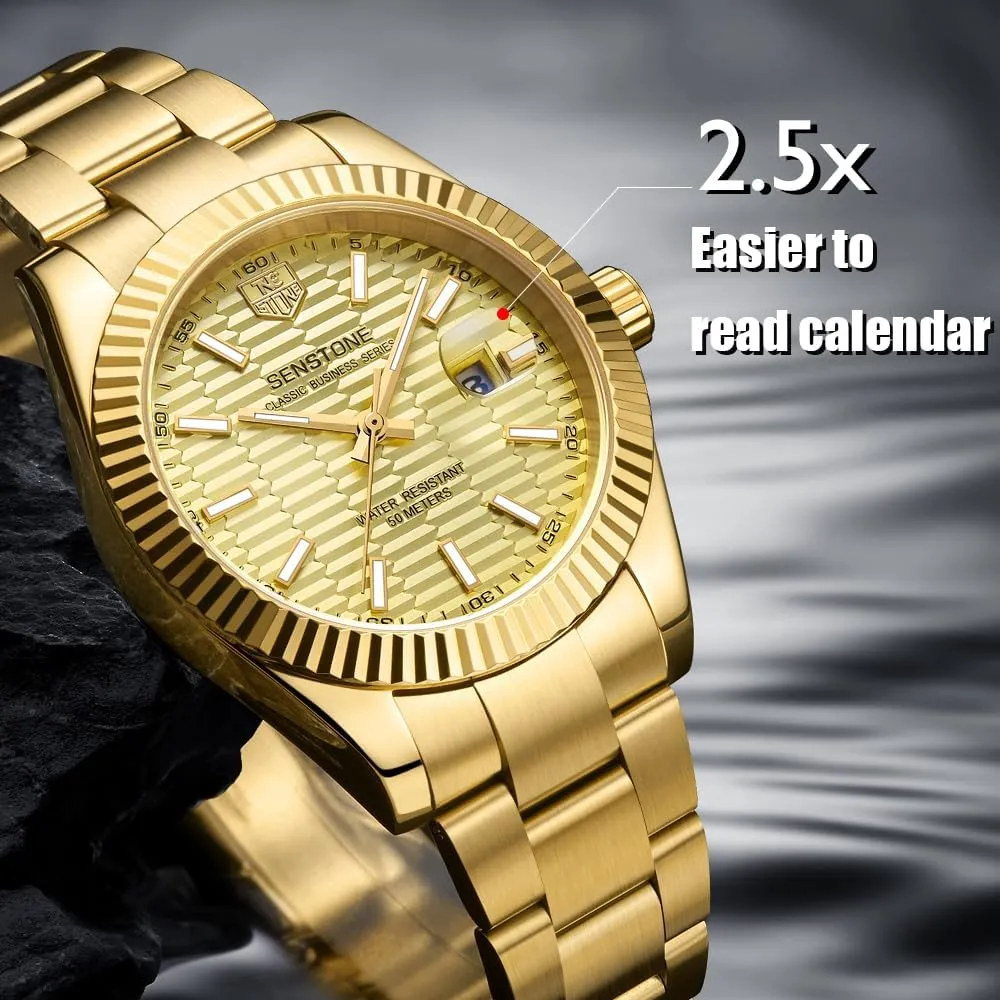 Analog Waterproof with Luminous Large Dial Calendar Watches for Men, Luxury Classic Business Dress Quartz flake punishment spinet peculiarity critical current Watch Stainless Steel Strap 