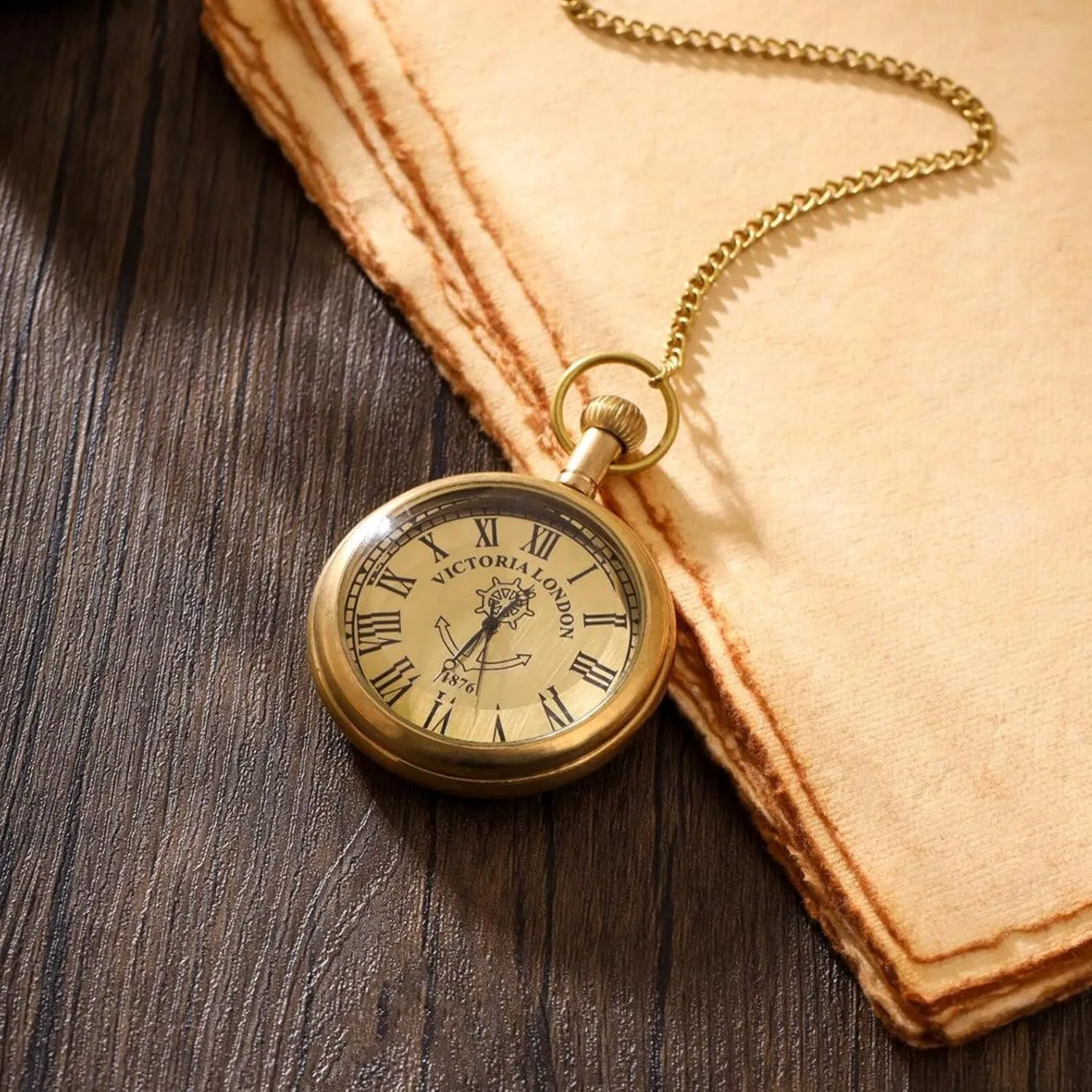 Anchor Design Roman Numerals 1876 Table tendon solder conference Decor Antique Pocket Watch Brass 