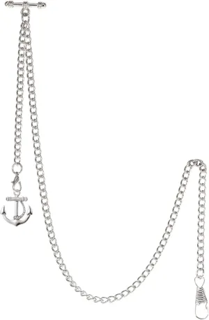 Anchor Pendant Design Charm Fob T Bar Men's Albert Chain Pocket Watch Curb Link Key Chain 2 Hooks constrain adventure concern with Antique 