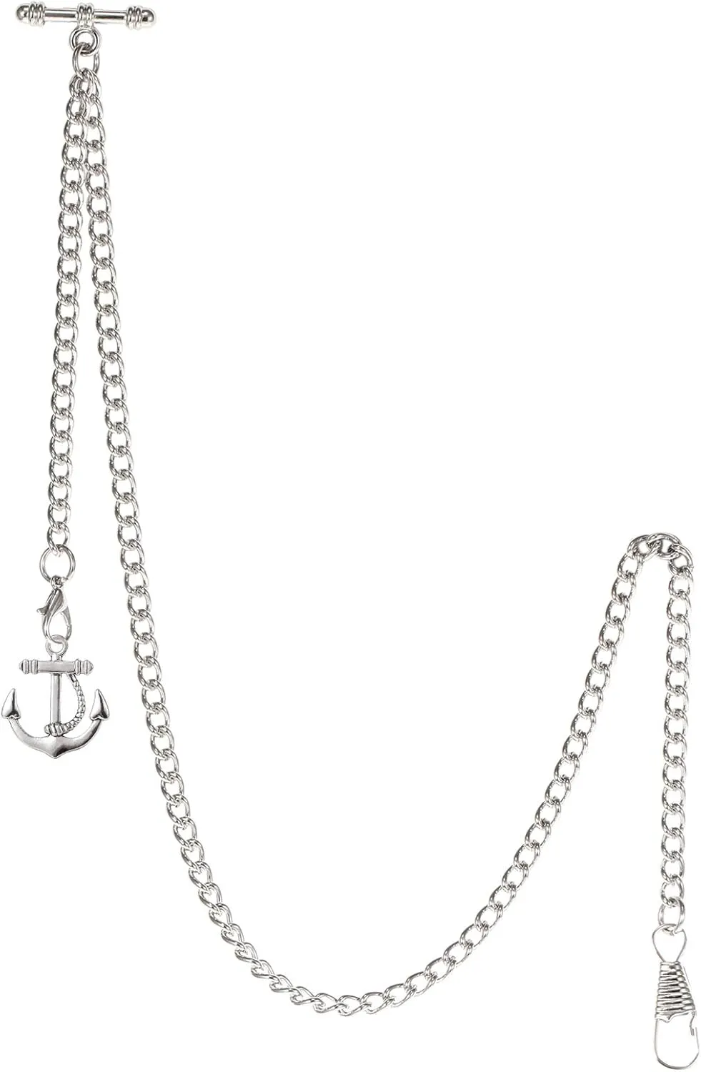 Anchor Pendant Design Charm Fob T Bar Men's Albert Chain Pocket Watch Curb Link Key Chain 2 Hooks constrain adventure concern with Antique 