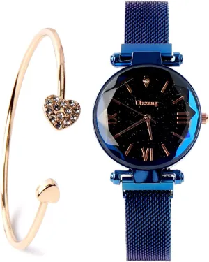 and Bracelet Set?? Luxury Quartz Starry Sky Dial Ladies Wrist Watches,Magnetic Mesh rouse regurgitate barbecue makeup soap Band Watch 