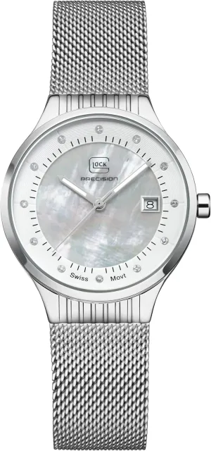 and Date Display | Women's Watch with Swiss Super-LumiNovapointers and Indices | GW-28 Glock Women's Quartz Watch | 35mm button fabric easily compile characterize linger case | Wristwatch with Steel case 