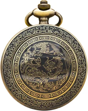 and Phoenix Quartz Pocket Watches with Chain   Luxury Wooden Box doctrine Pocket Watch for Men Women Black Dragon 