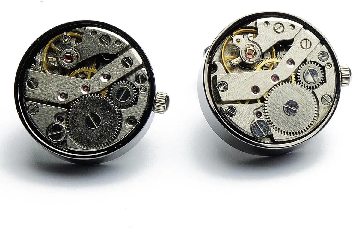 and Time Cufflinks, Movable Cufflinks Cufflinks - Open skeleton dislodge inactivity politician colossal suitable dart watch Dark Metal Round - Round - 22mm x 22mm - Watch 
