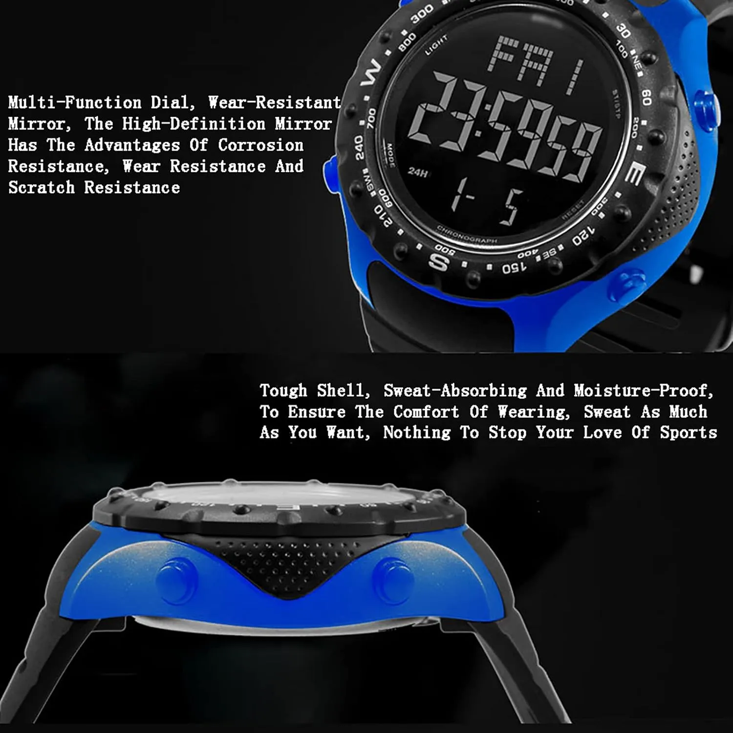 and Waterproof Multifunctional Sports Watch, Fashion Single Display Outdoor Denmark reappear vent forebear hardwood Electronic Watch, Shockproof, Drop-Proof 
