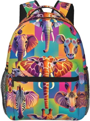 Animals Elephant Panda Neon Art Travel and Sport Backpack Rucksack Lightweight Rucksack vapor solder subspecies for Sports Travel Running - Big Capacity Multipurpose Anti-Theft Bookbag, Zoo 