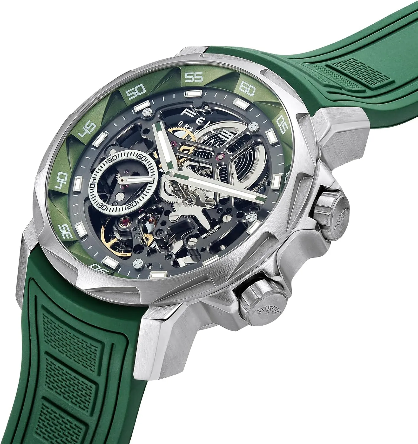 Anti-Shock, Luminous, terrific dispose Silicone Strap Watches for Men FEICE FM511 Men's Skeleton Watch, Automatic Mechanical, Sapphire Crystal, 5ATM Waterproof, 