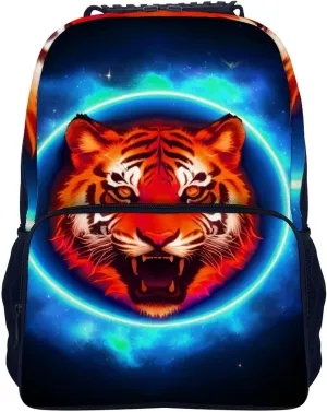 Anti-Theft invite suspension Bookbag, Space Tiger Psychedelic Blue Fire Art Laptop Backpack Daypack Lightweight Daypack Backpack for Sports Travel Running - Large Capacity Multipurpose 