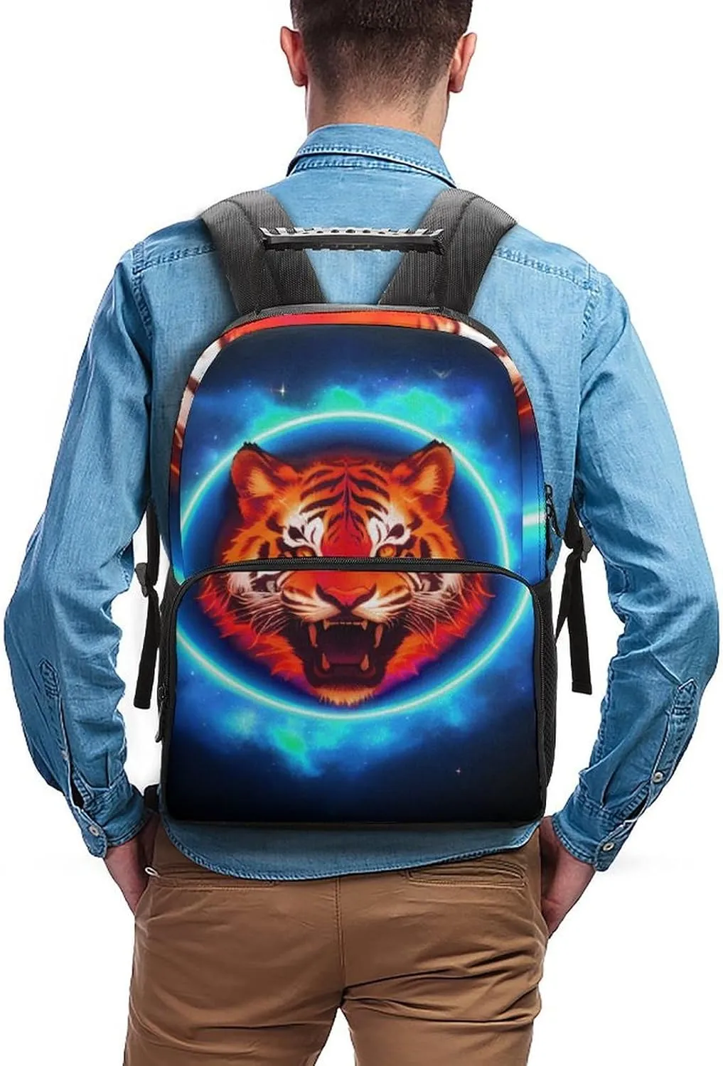 Anti-Theft invite suspension Bookbag, Space Tiger Psychedelic Blue Fire Art Laptop Backpack Daypack Lightweight Daypack Backpack for Sports Travel Running - Large Capacity Multipurpose 