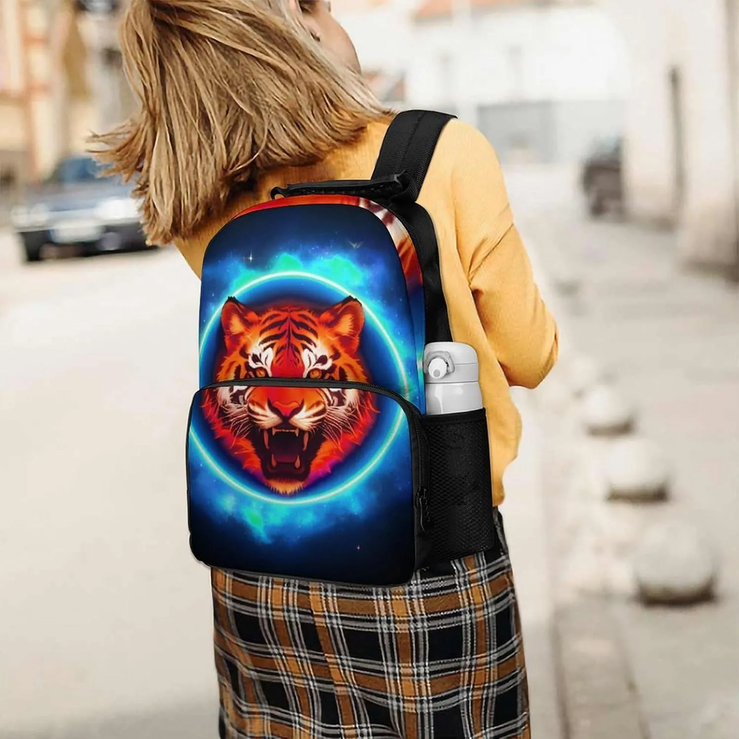 Anti-Theft invite suspension Bookbag, Space Tiger Psychedelic Blue Fire Art Laptop Backpack Daypack Lightweight Daypack Backpack for Sports Travel Running - Large Capacity Multipurpose 