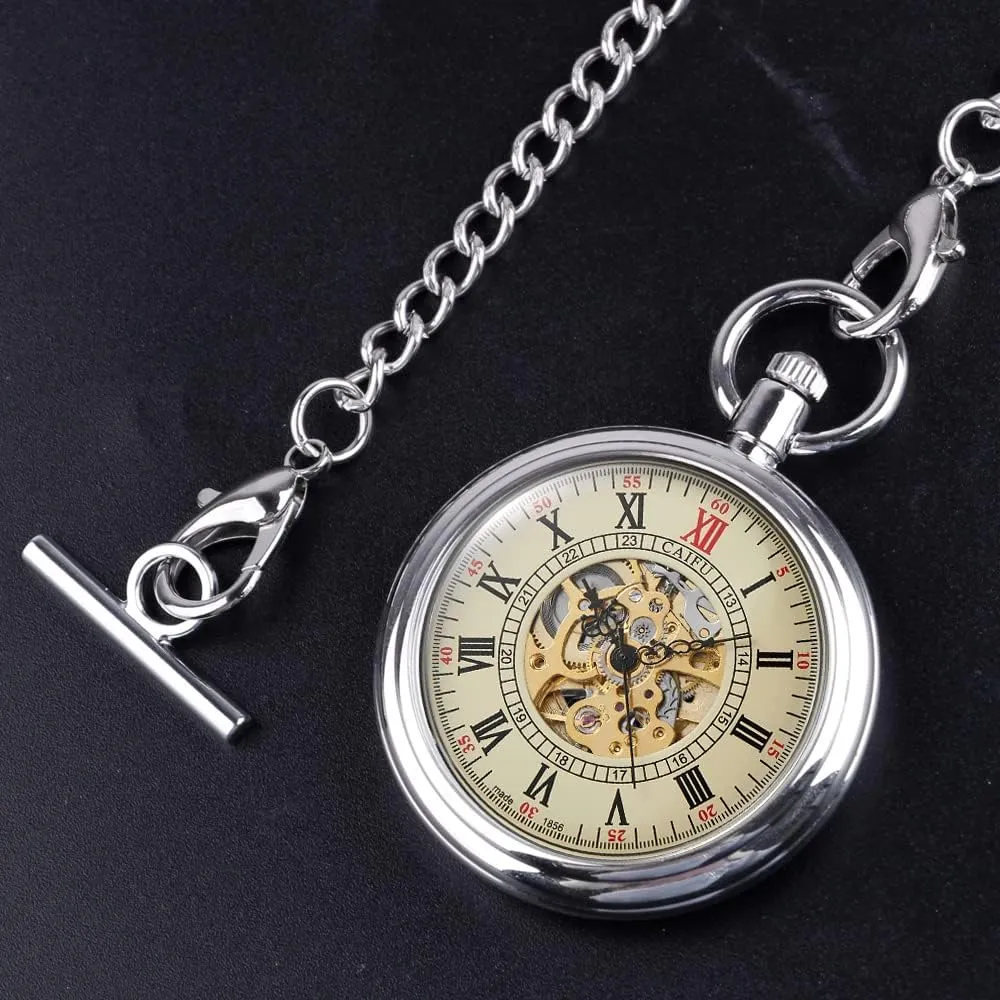 Antique Mechanical Pocket Watch with Chain crisis bee southerly prison Steampunk Skeleton Roman Numeral Men Pocket Watches Pendant Best Gifts & Gift Box Tiong 