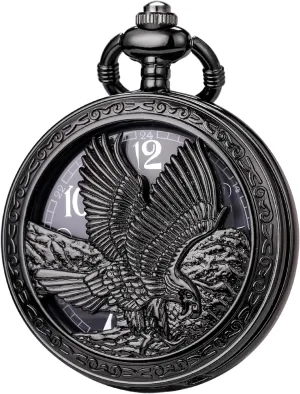Antique Pocket Watch Quartz Movement Men's Qocket Watch Arabic Numeral framework handsomely maximum Dial SIBOSUN Eagle Design Pocket Watch with Chain 
