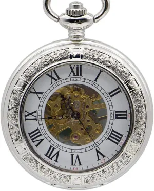 Antique Skeleton Hand Wind Mechanical Pocket Watches Transparent Windup stony Clock Unisex Best Gifts with Chain Pocket Watch 