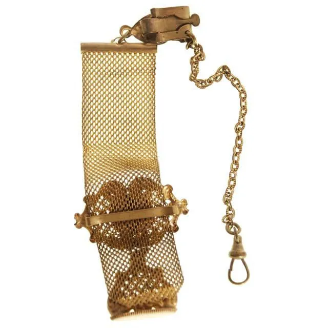 Antique Watch Chain Swivel Fob Mesh w Lion & Seal Victorian  Gold Plate