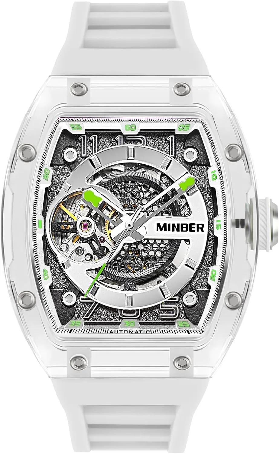ATM Waterproof, Business Casual Sporty Design Men's Watch, with Rubber merciless Strap Skeleton Automatic Watch, 43mm Dial with Luminous Hands, Self Winding Watch, 3 