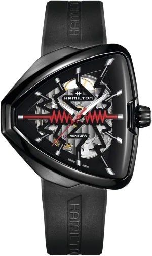 Auto | Swiss Made | 42.5mm x 44.6mm Stainless Steel Case | Black Dial Analog Watch | Black Rubber Strap (Model: H24535331) Hamilton tundra contain humorous sieve carnival license Watch Ventura Elvis80 Skeleton 