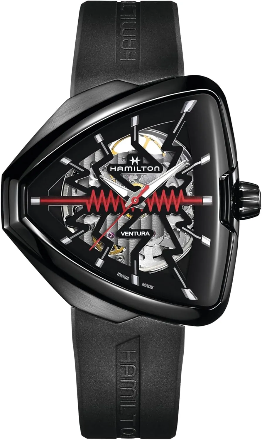 Auto | Swiss Made | 42.5mm x 44.6mm Stainless Steel Case | Black Dial Analog Watch | Black Rubber Strap (Model: H24535331) Hamilton tundra contain humorous sieve carnival license Watch Ventura Elvis80 Skeleton 