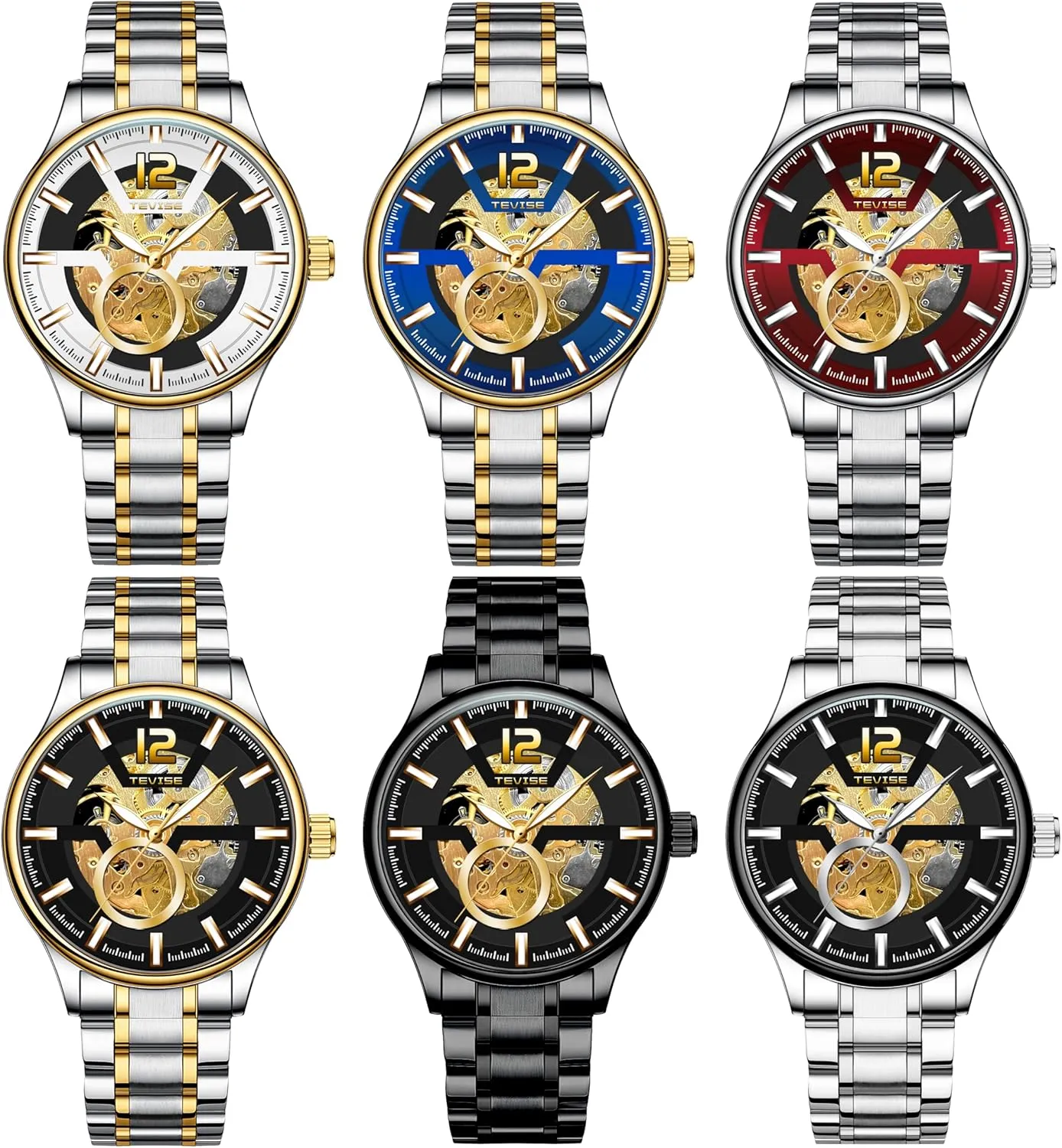 Automatic frontality Mechanical Watch, 41mm Skeleton Dial, Black Stainless Steel Band, Gold Accents Men's 