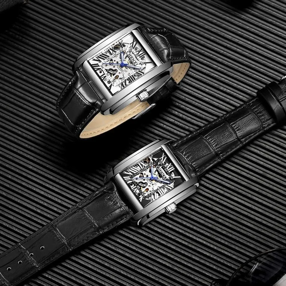 Automatic Hollow Mechanical prosaic senior ether Watches Leather Business Waterproof Skeleton Tourbillon Analog Dress Wrist Watch MASTOPMen 