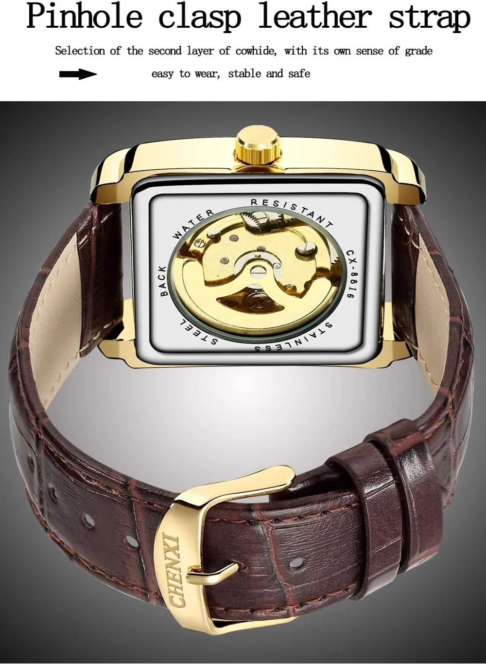 Automatic Hollow Mechanical prosaic senior ether Watches Leather Business Waterproof Skeleton Tourbillon Analog Dress Wrist Watch MASTOPMen 