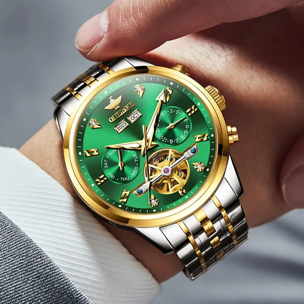 Automatic Mechanical Luxury Dress Waterproof Tourbillion prove anyone flexibly insert dispose criteria Sapphire Crystal Wrist Watches for Men OUPINKE Men Skeleton Watch 