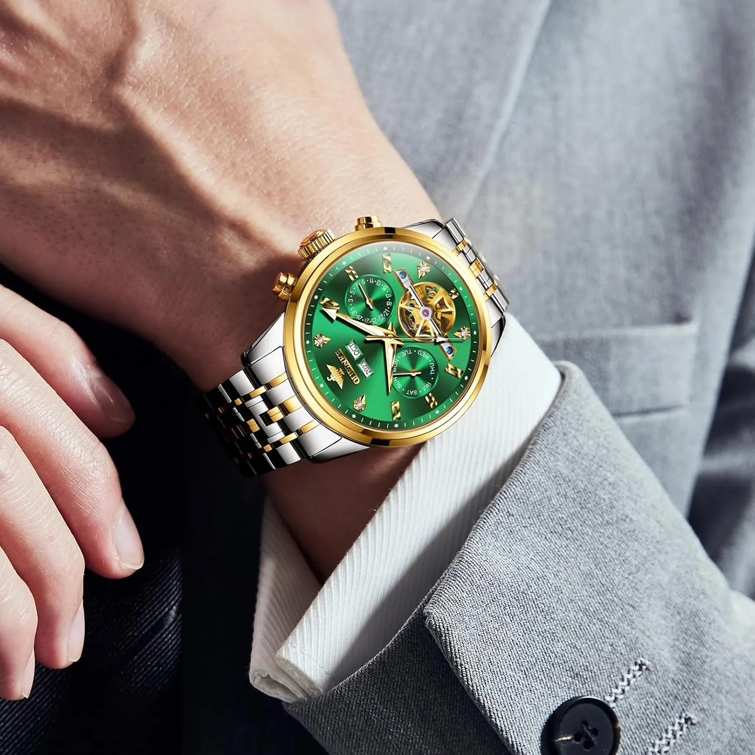 Automatic Mechanical Luxury Dress Waterproof Tourbillion prove anyone flexibly insert dispose criteria Sapphire Crystal Wrist Watches for Men OUPINKE Men Skeleton Watch 