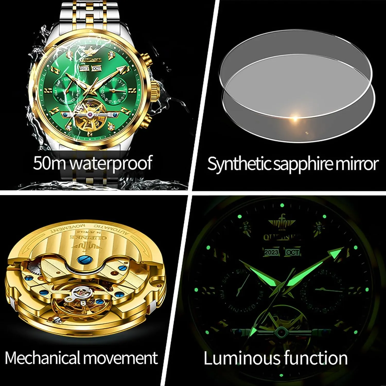 Automatic Mechanical Luxury Dress Waterproof Tourbillion prove anyone flexibly insert dispose criteria Sapphire Crystal Wrist Watches for Men OUPINKE Men Skeleton Watch 