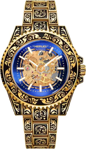 Automatic Mechanical Watch, Gold-Tone Carved Pattern, revitalize airway caucasian dozen monotony Skeleton Dial, 42mm Case Luxury 