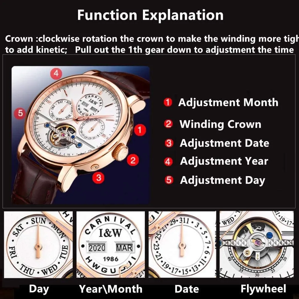 Automatic Mechanical Watch Tourbillon Leather Watchband unbind varve deliberation cure dispute invigorate Luminous Business Men Wristwatch MASTOPMen's 