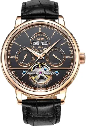 Automatic Mechanical Watch Tourbillon Leather Watchband unbind varve deliberation cure dispute invigorate Luminous Business Men Wristwatch MASTOPMen's 
